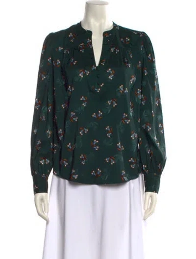 Pre-owned Veronica Beard Floral Print V-neck Blouse In Green