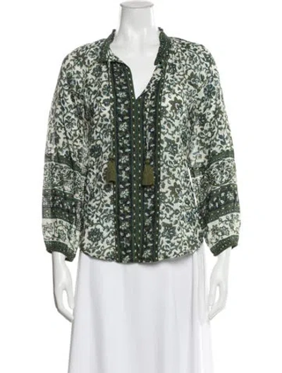 Pre-owned Veronica Beard Floral Print V-neck Blouse In Green