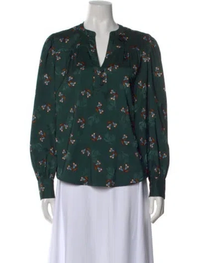 Pre-owned Veronica Beard Floral Print V-neck Blouse In Green