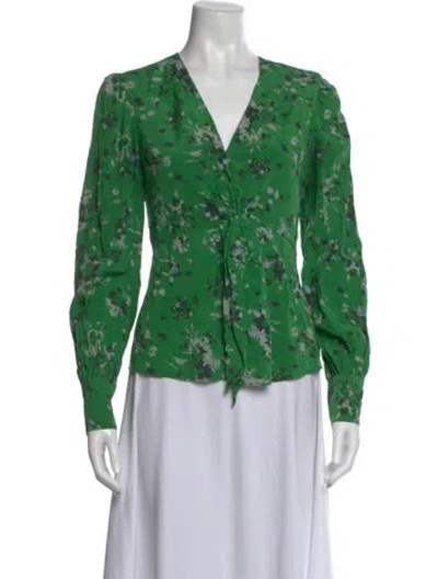 Pre-owned Veronica Beard Floral Print V-neck Blouse In Green