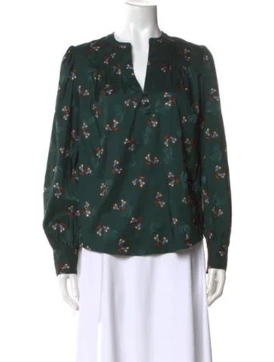 Pre-owned Veronica Beard Floral Print V-neck Blouse In Green