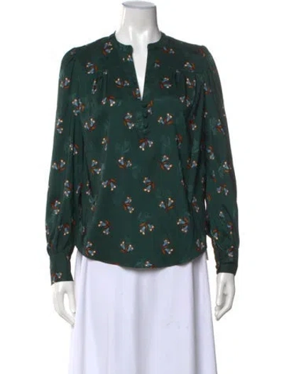 Pre-owned Veronica Beard Floral Print V-neck Blouse In Green
