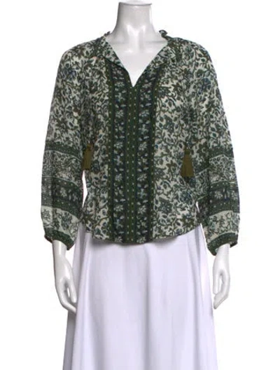 Pre-owned Veronica Beard Floral Print V-neck Blouse In Green