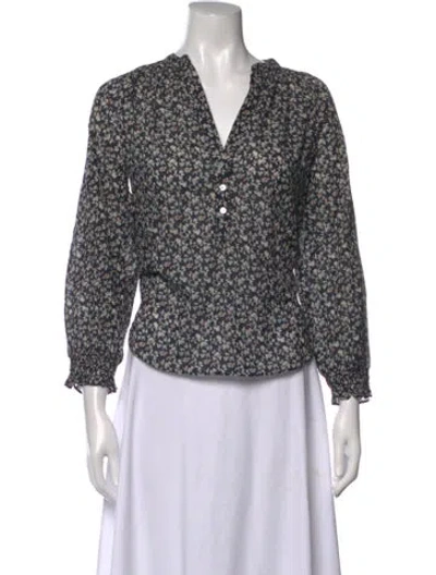 Pre-owned Veronica Beard Floral Print V-neck Blouse In Green