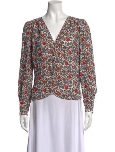 Pre-owned Veronica Beard Floral Print V-neck Blouse In Multi