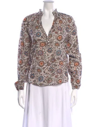 Pre-owned Veronica Beard Floral Print V-neck Blouse In Neutral