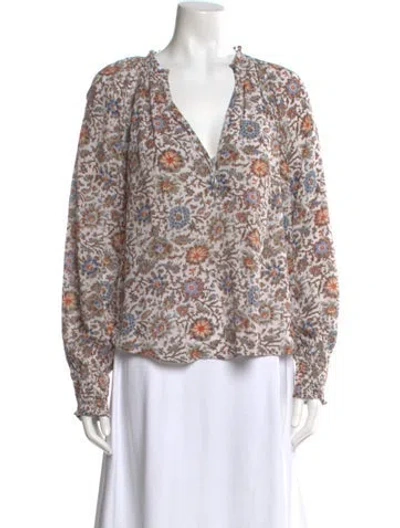 Pre-owned Veronica Beard Floral Print V-neck Blouse In Neutral