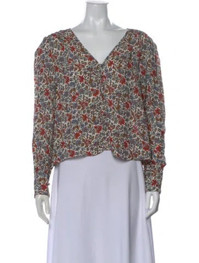 Pre-owned Veronica Beard Floral Print V-neck Blouse In Neutral