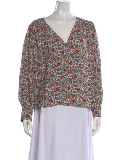 Pre-owned Veronica Beard Floral Print V-neck Blouse In Neutral