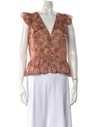 Pre-owned Veronica Beard Floral Print V-neck Blouse In Neutral