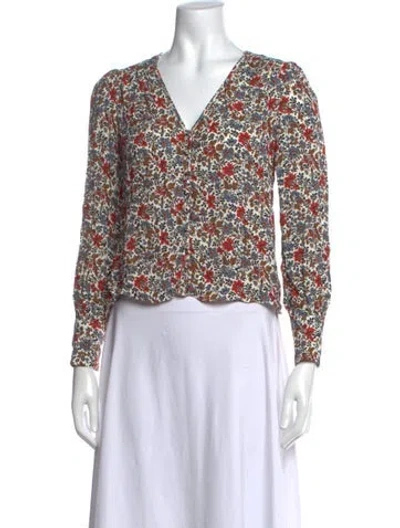 Pre-owned Veronica Beard Floral Print V-neck Blouse In Neutrals