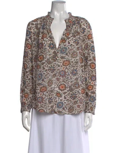 Pre-owned Veronica Beard Floral Print V-neck Blouse In Neutrals