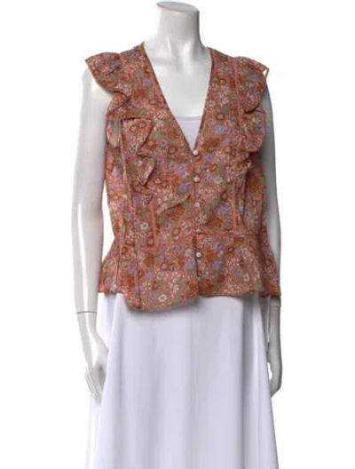 Pre-owned Veronica Beard Floral Print V-neck Blouse In Orange