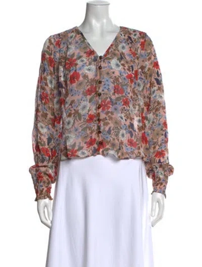 Pre-owned Veronica Beard Floral Print V-neck Blouse In Pink