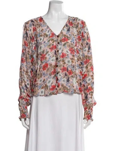 Pre-owned Veronica Beard Floral Print V-neck Blouse In Pink