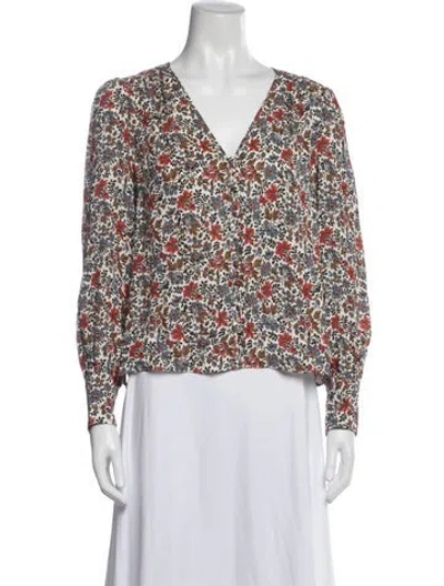 Pre-owned Veronica Beard Floral Print V-neck Blouse In Pink