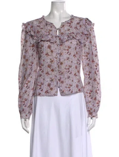 Pre-owned Veronica Beard Floral Print V-neck Blouse In Purple
