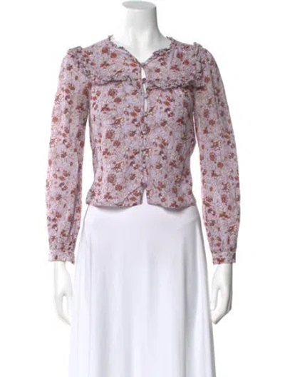 Pre-owned Veronica Beard Floral Print V-neck Blouse In Purple