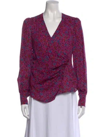 Pre-owned Veronica Beard Floral Print V-neck Blouse In Purple