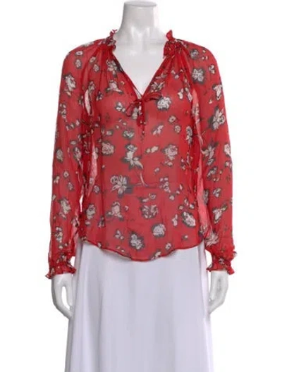 Pre-owned Veronica Beard Floral Print V-neck Blouse In Red