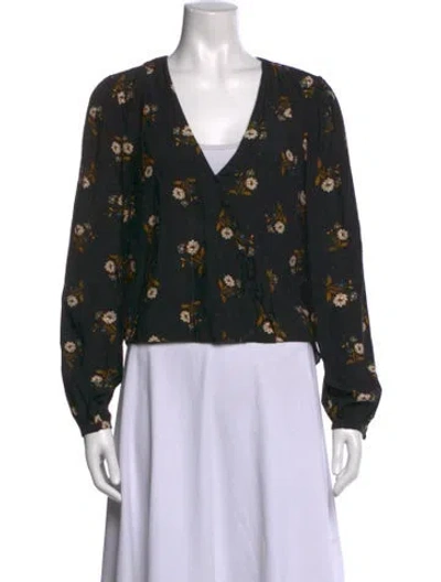 Pre-owned Veronica Beard Floral Print V-neck Blouse W/ Tags In Black