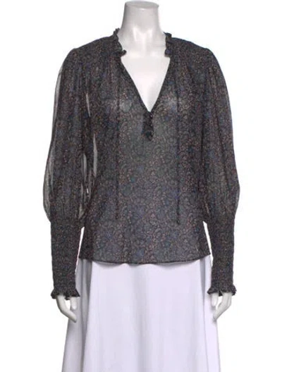 Pre-owned Veronica Beard Floral Print V-neck Blouse W/ Tags In Black