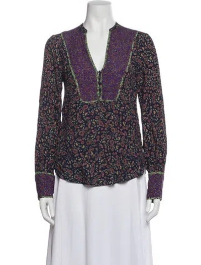 Pre-owned Veronica Beard Floral Print V-neck Blouse W/ Tags In Blue