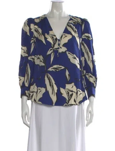 Pre-owned Veronica Beard Floral Print V-neck Blouse W/ Tags In Blue