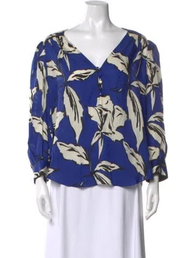Pre-owned Veronica Beard Floral Print V-neck Blouse W/ Tags In Blue