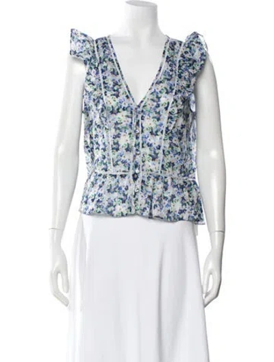 Pre-owned Veronica Beard Floral Print V-neck Blouse W/ Tags In Blue
