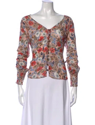 Pre-owned Veronica Beard Floral Print V-neck Blouse W/ Tags In Blue/brown/red