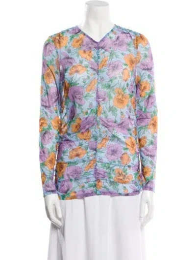 Pre-owned Veronica Beard Floral Print V-neck Blouse W/ Tags In Multi