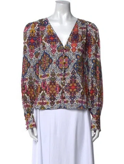 Pre-owned Veronica Beard Floral Print V-neck Blouse W/ Tags In Neutral