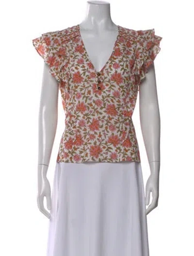 Pre-owned Veronica Beard Floral Print V-neck Blouse W/ Tags In White