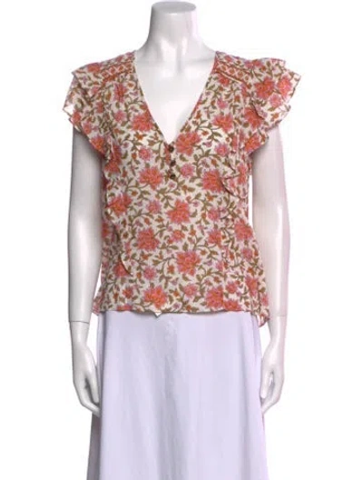 Pre-owned Veronica Beard Floral Print V-neck Blouse In White