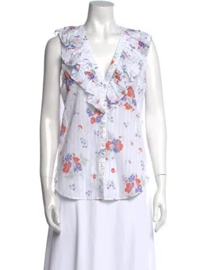 Pre-owned Veronica Beard Floral Print V-neck Blouse In White