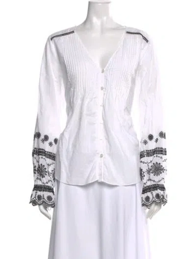 Pre-owned Veronica Beard Floral Print V-neck Blouse In White