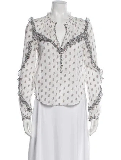 Pre-owned Veronica Beard Floral Print V-neck Blouse In White