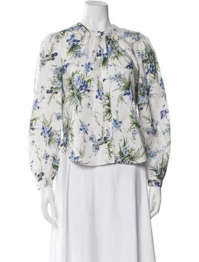 Pre-owned Veronica Beard Floral Print V-neck Blouse In White