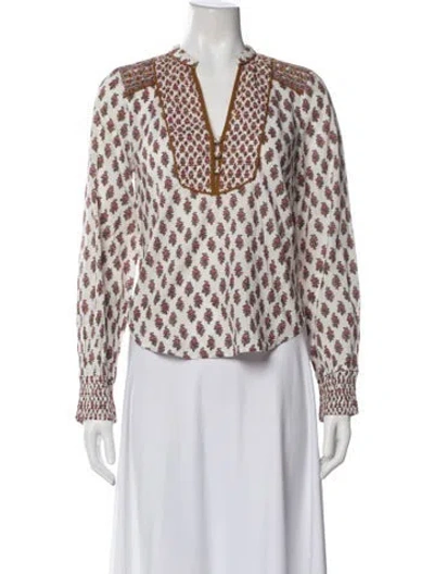 Pre-owned Veronica Beard Floral Print V-neck Blouse In White