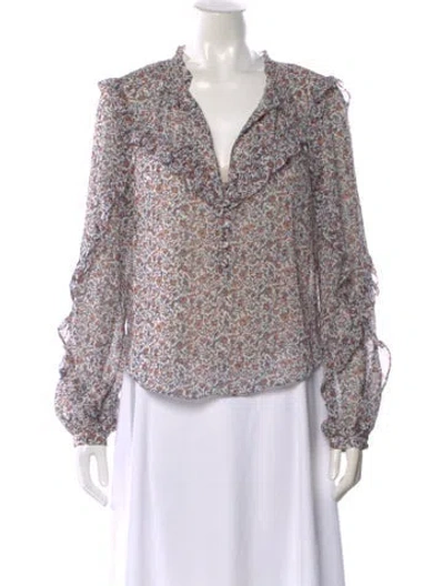 Pre-owned Veronica Beard Floral Print V-neck Blouse In White