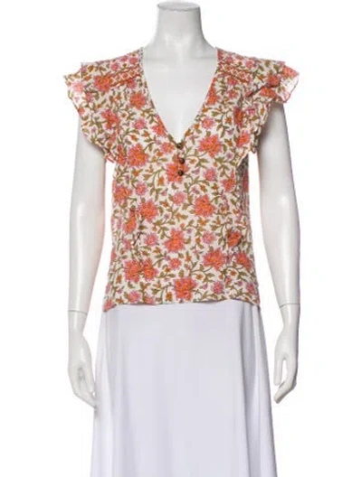 Pre-owned Veronica Beard Floral Print V-neck Blouse In White