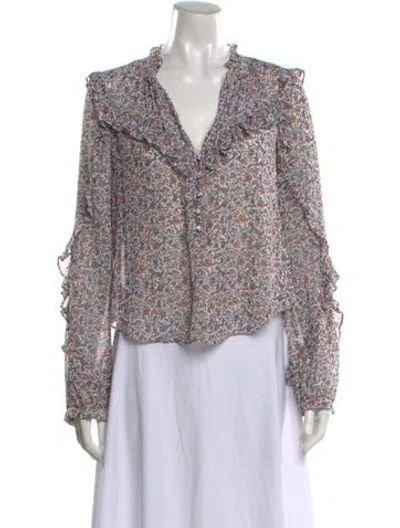 Pre-owned Veronica Beard Floral Print V-neck Blouse In White