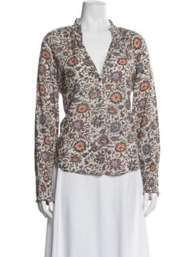 Pre-owned Veronica Beard Floral Print V-neck Blouse In White