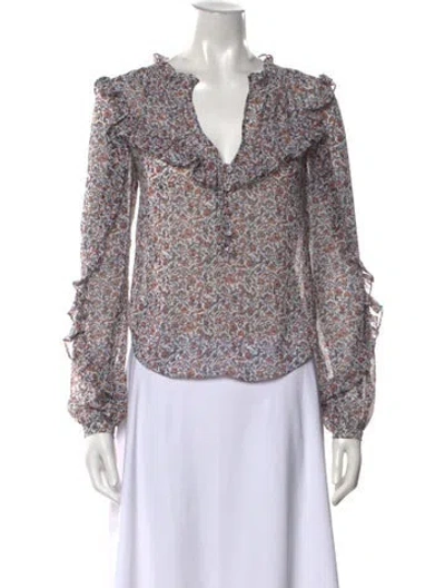 Pre-owned Veronica Beard Floral Print V-neck Blouse In White