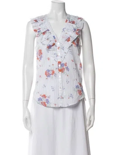 Pre-owned Veronica Beard Floral Print V-neck Blouse In White