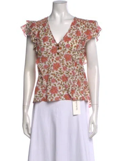 Pre-owned Veronica Beard Floral Print V-neck Blouse In White