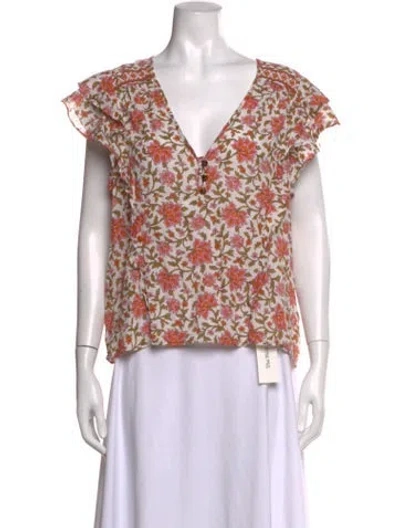Pre-owned Veronica Beard Floral Print V-neck Blouse In White
