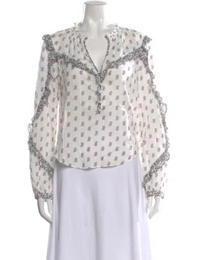 Pre-owned Veronica Beard Floral Print V-neck Blouse In White