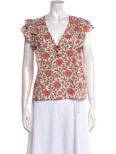 Pre-owned Veronica Beard Floral Print V-neck Blouse In White